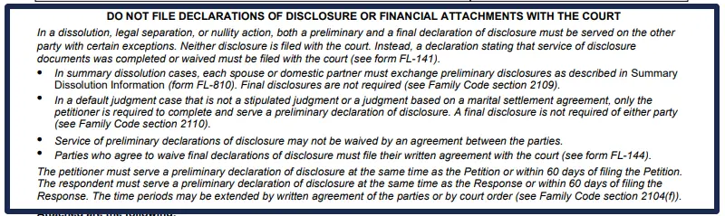 FL-140 Form – Edit, Fill & Print Online-CA Divorce Software 6 Do Not File Declaration of Disclosure or Financial Attachments with the court