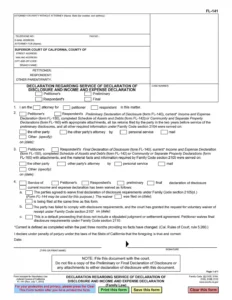 FL-140 Form Declaration of Disclosure– CA Divorce Guide 1 FL-141-Form