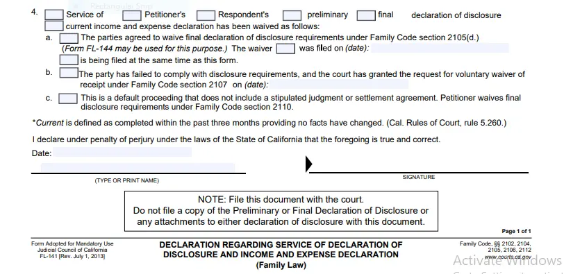 FL-141 Waivers Section CA