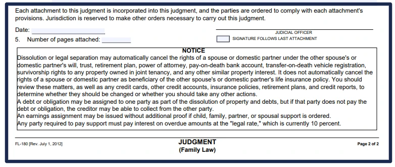 FL‑180 Form – Edit, Fill & Print Online-CA Divorce Software 9 FL-180 Judicial Signature CA Divorce Form