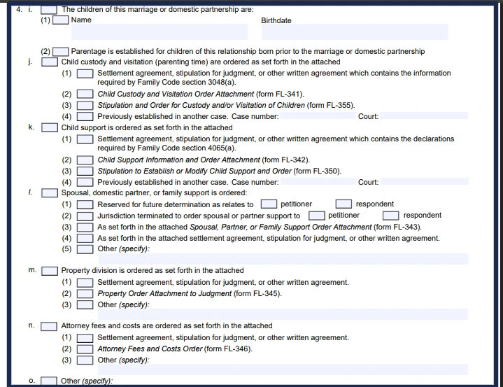 FL‑180 Form – Edit, Fill & Print Online-CA Divorce Software 8 FL-180 Property & Support Orders CA Divorce Form