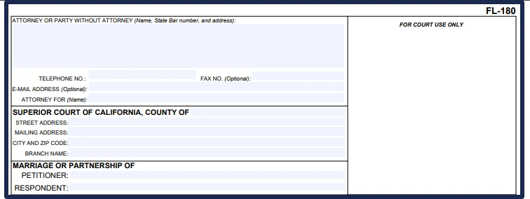FL‑180 Form – Edit, Fill & Print Online-CA Divorce Software 4 Fl-180 Attorney or Party Information CA Divorce form