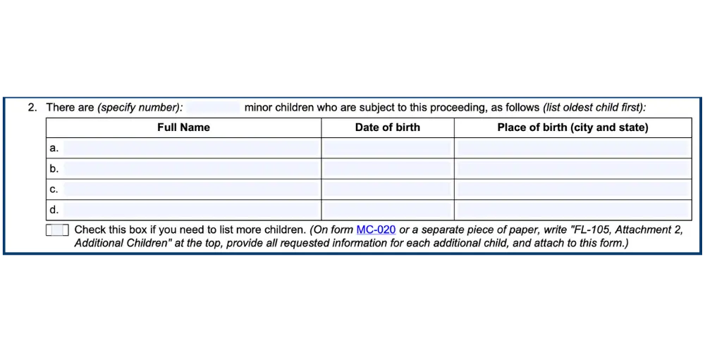 FL-105: Specify Number of Minor Children