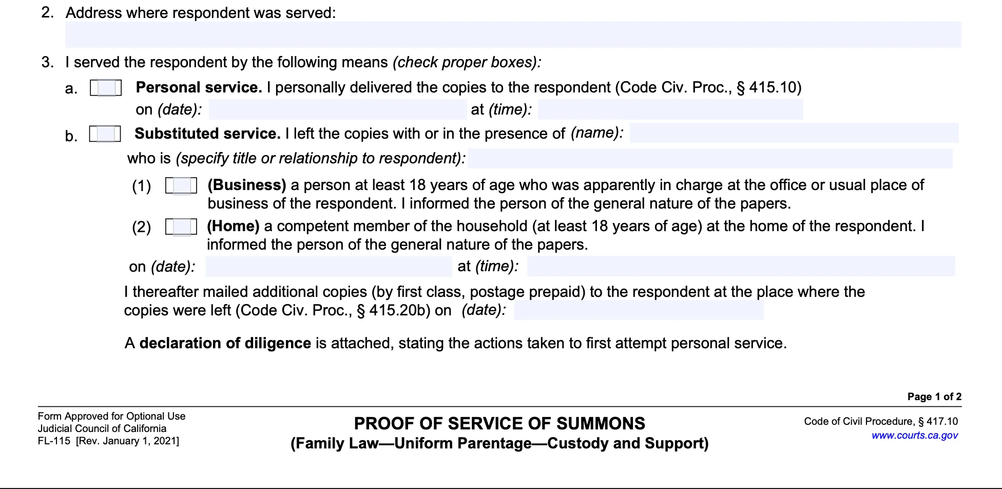 FL115 Divorce Form (Proof of Service of Summons) Guide The Complete