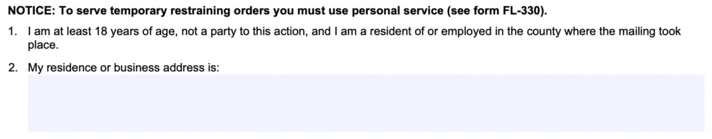 FL-335: Server’s Declaration and Address (Item 1 & 2)