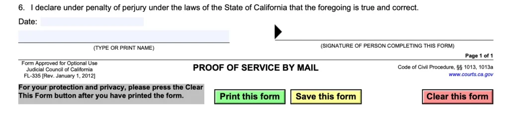 FL-335: Section 5 Declaration Under Penalty of Perjury (Item 6)