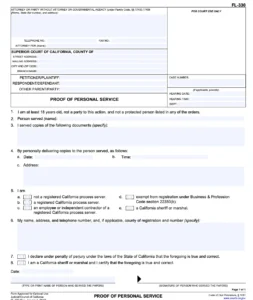 FL-330 California Divorce Fl-330: Form (Proof of Personal Service)