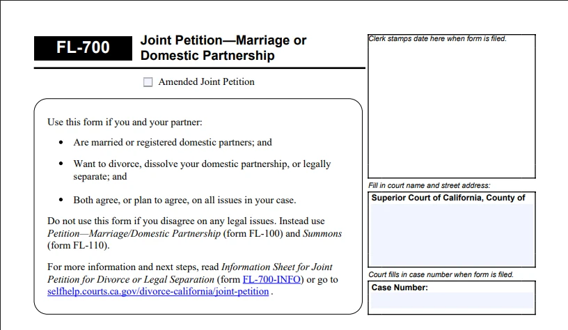 fl 700 - Joint Petition or Domestic partnership