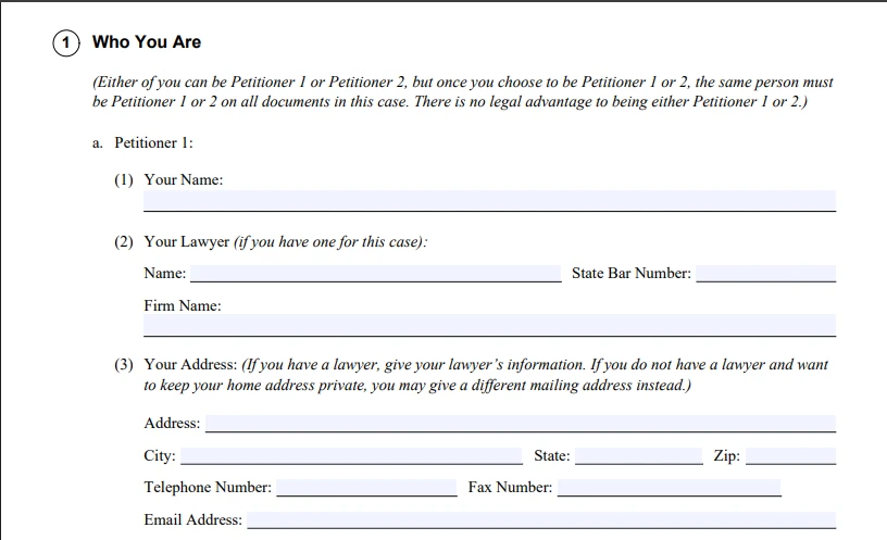 Item 1: Who You Are (Petitioner 1) FL-700